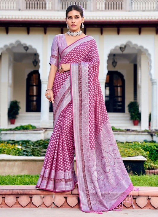 Purple Georgette Trendy Saree Weaving Zari S20319