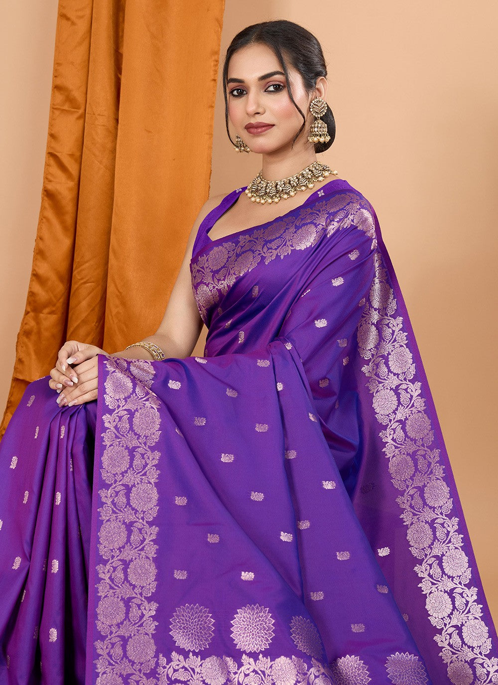 Woven Banarasi Silk Purple Classic Saree S15071
