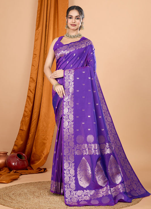 Woven Banarasi Silk Purple Classic Saree S15071