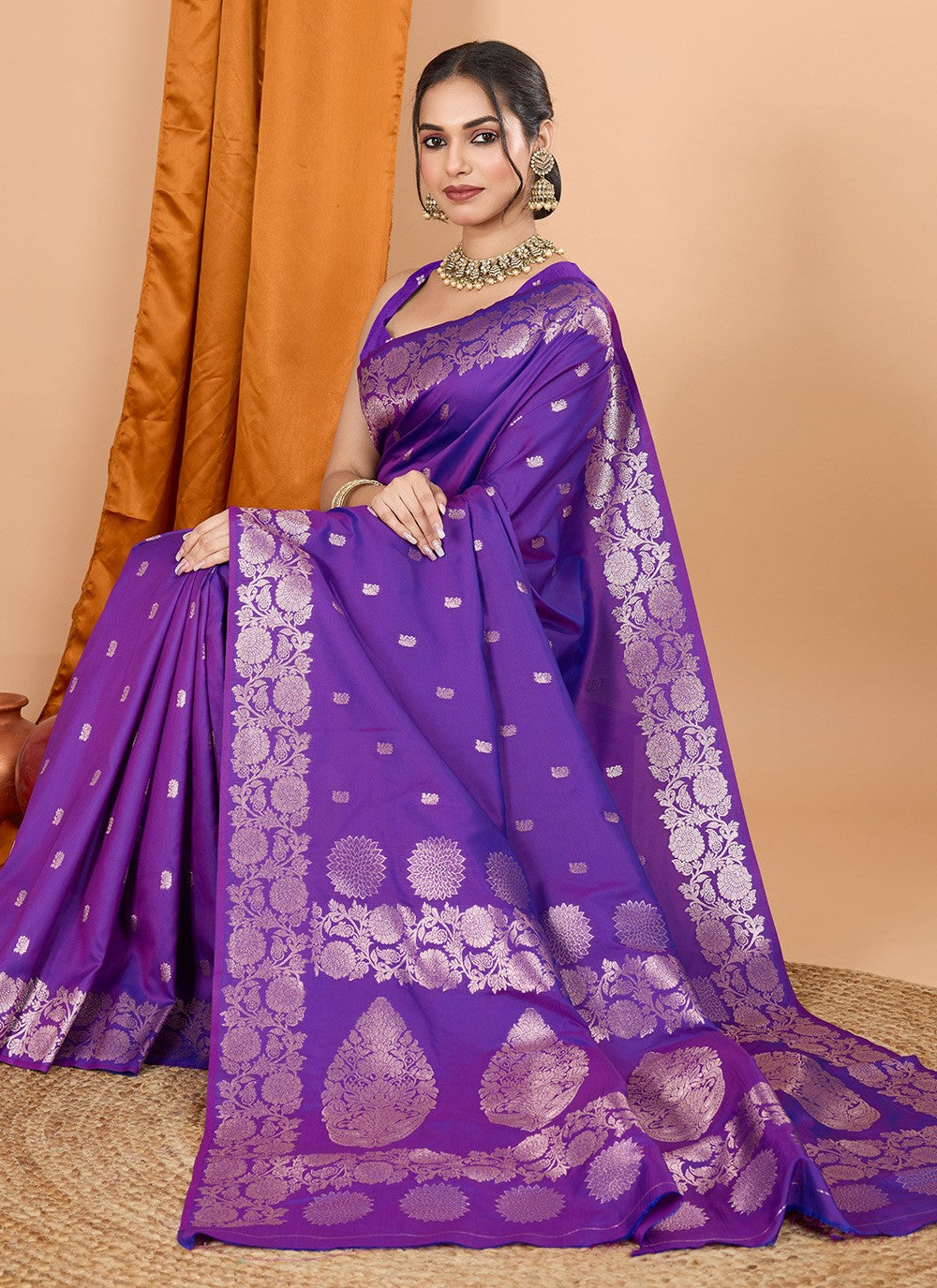 Woven Banarasi Silk Purple Classic Saree S15071