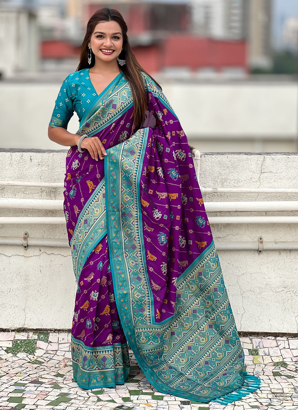Purple Patola Silk Classic Saree Meenakari, Woven S16572