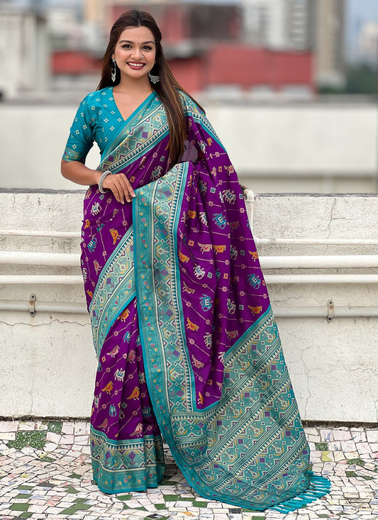 Purple Patola Silk Classic Saree Meenakari, Woven S16572