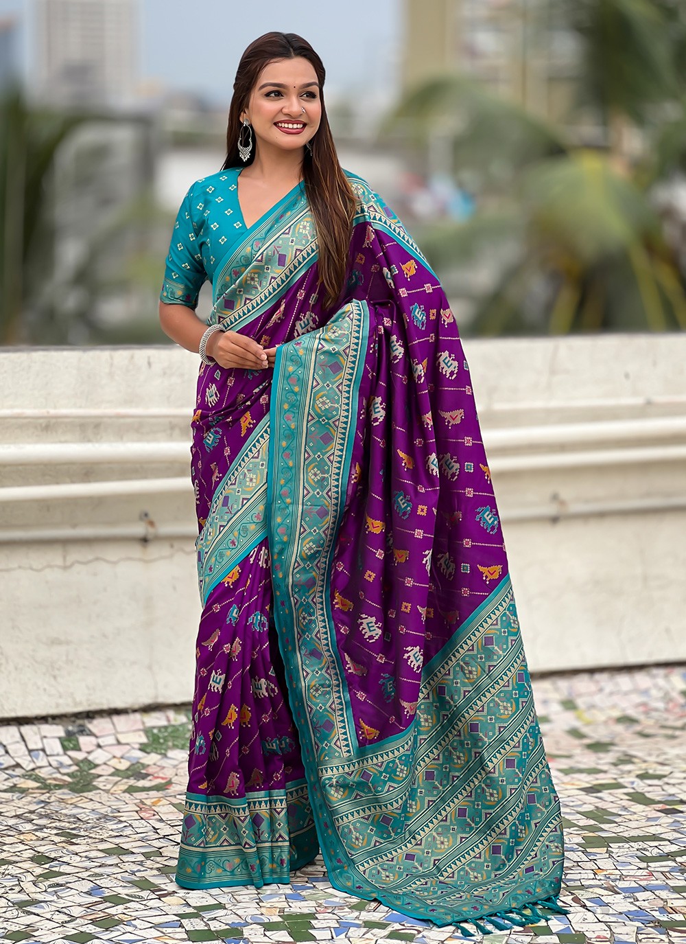 Purple Patola Silk Classic Saree Meenakari, Woven S16572