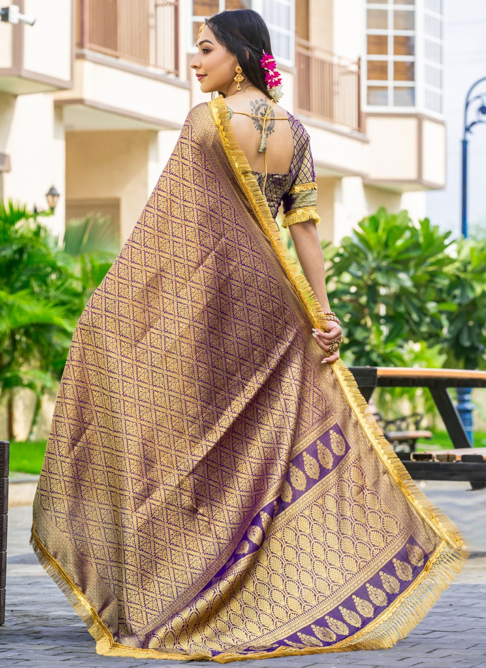 Woven Brocade Purple Saree S14733