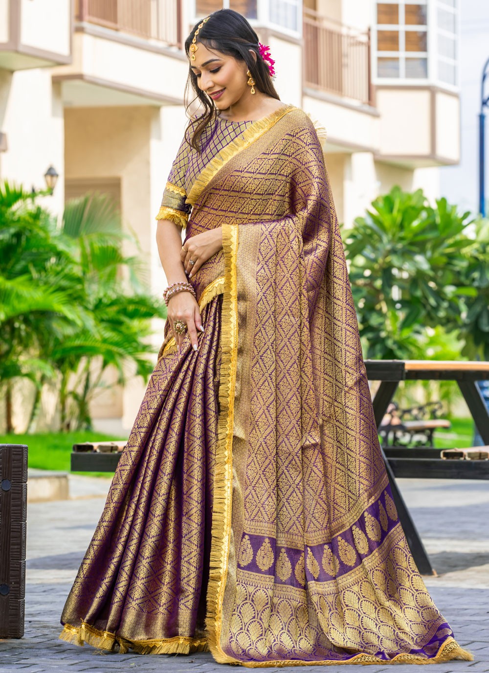 Woven Brocade Purple Saree S14733