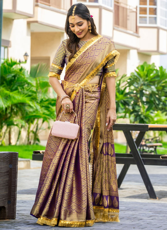 Woven Brocade Purple Saree S14733
