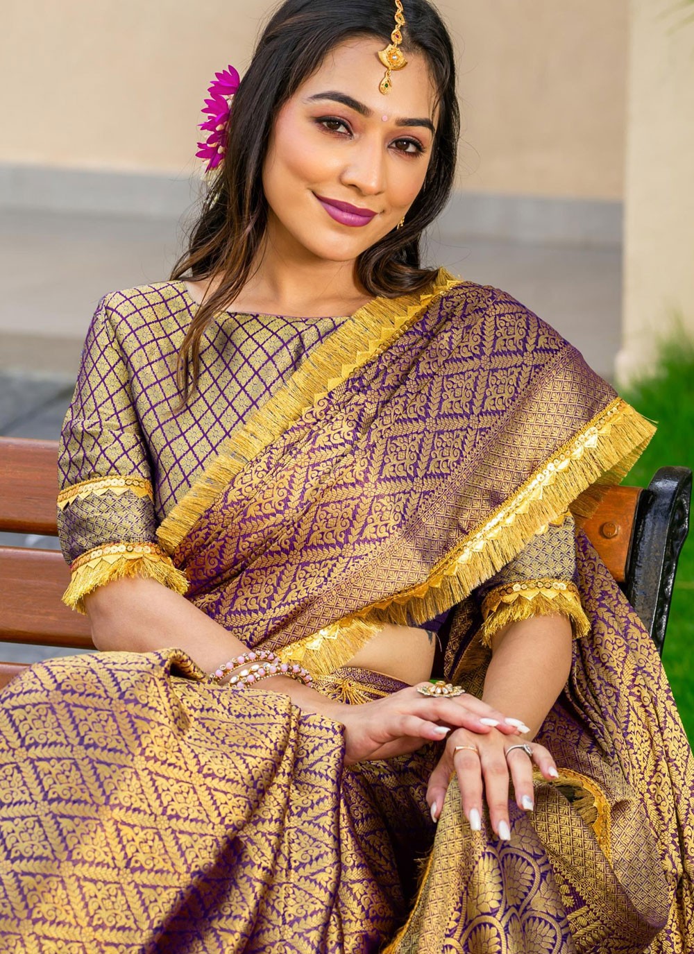Woven Brocade Purple Saree S14733