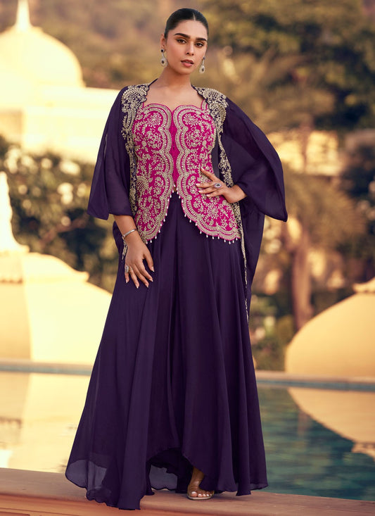 Palazzo Suit Embroidered, Stones, Zari Purple T7973