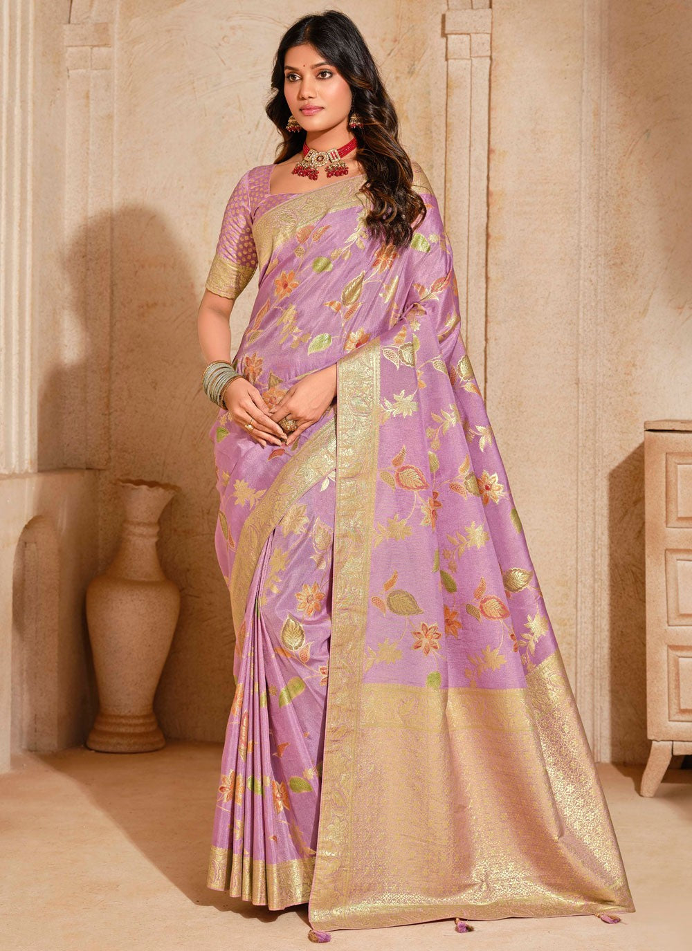 Designer Fancy Work Purple Silk Saree S13265