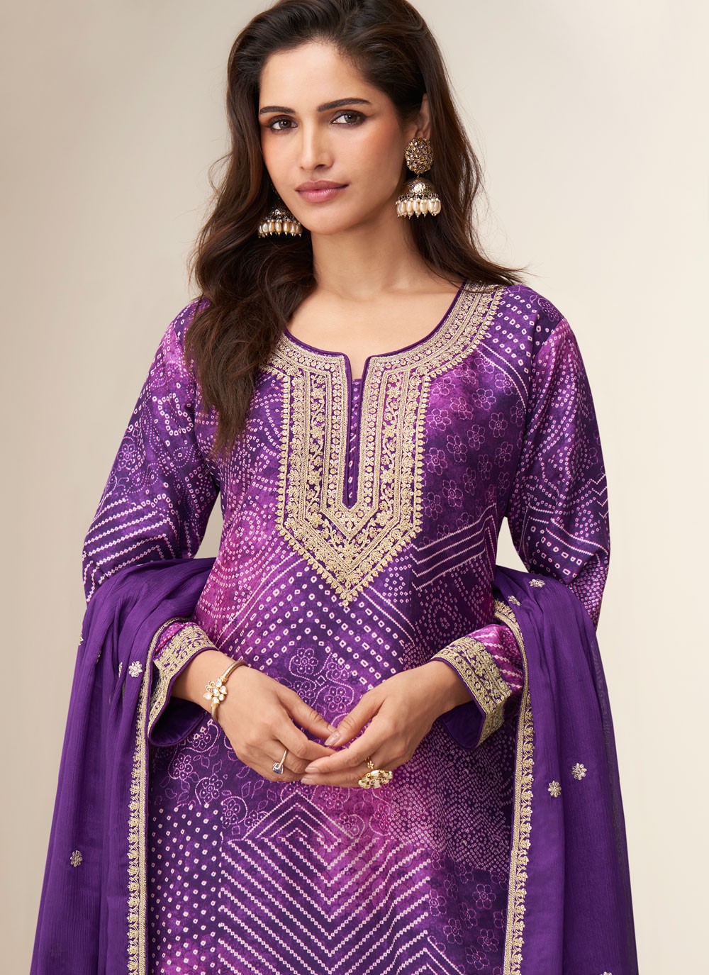 Sharara Suit Embroidered, Printed, Zari Purple T7902