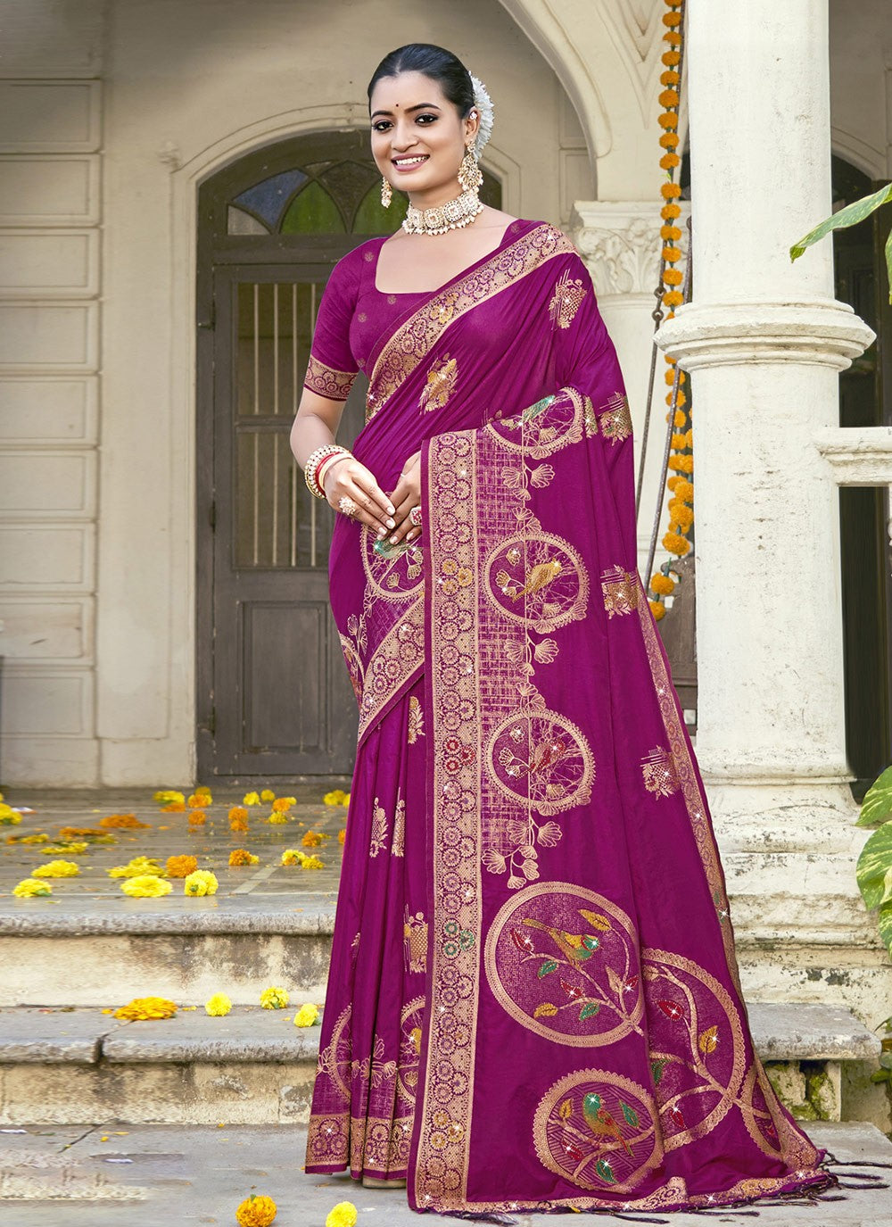 Printed, Zari Silk Saree - S12133