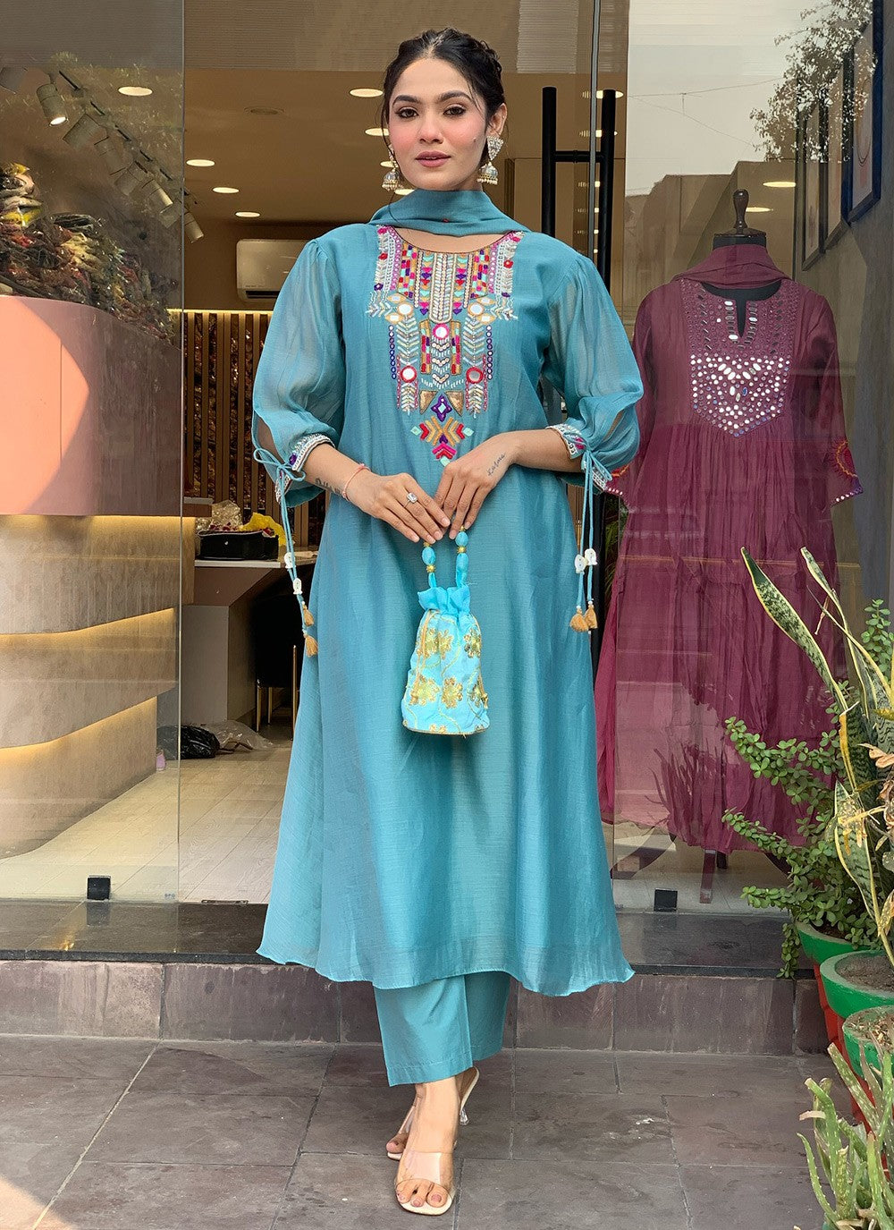 Embroidered Chanderi Silk Rama Pant Style Suit T6256