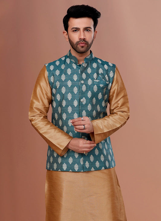 Jacquard Work Jacquard Silk Rama Nehru Jackets - M7373