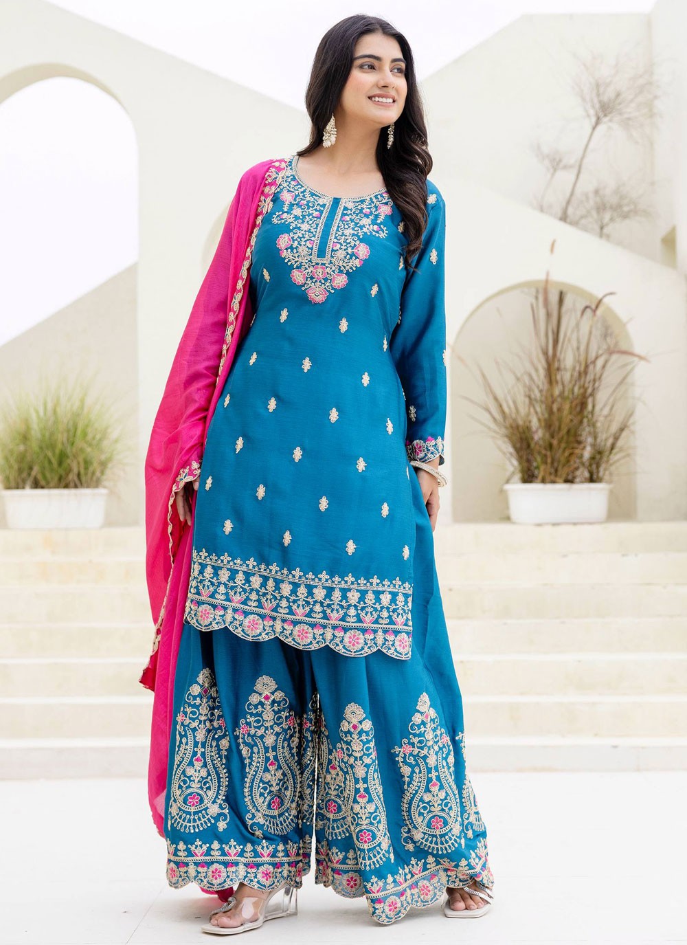 Palazzo Suit Embroidered, Zari Rama T8082