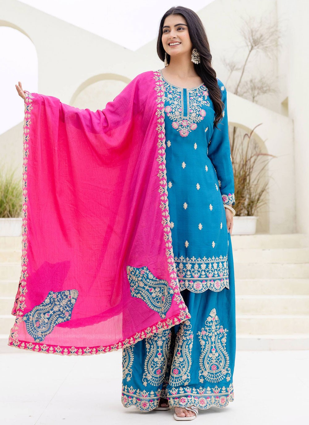 Palazzo Suit Embroidered, Zari Rama T8082