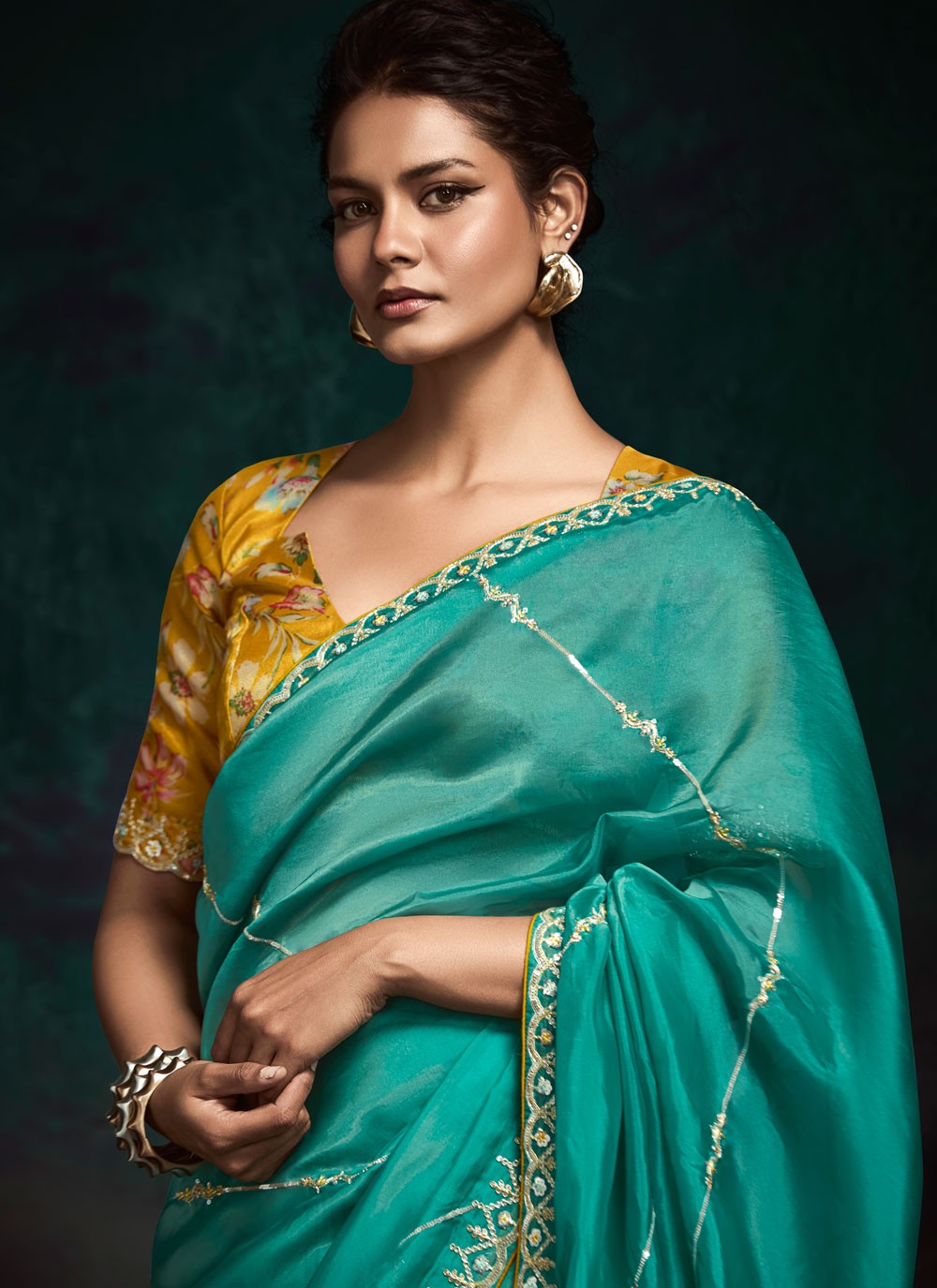 Designer Embroidered Rama Fancy Fabric Saree S13455