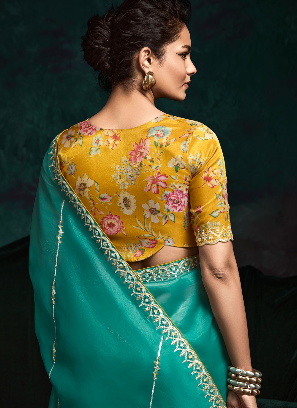 Designer Embroidered Rama Fancy Fabric Saree S13455