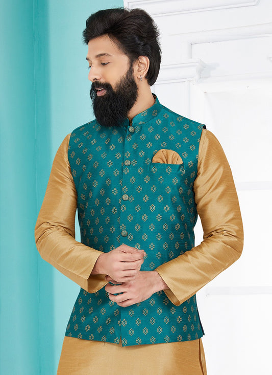 Printed Banarasi Silk Rama Nehru Jackets - M7486