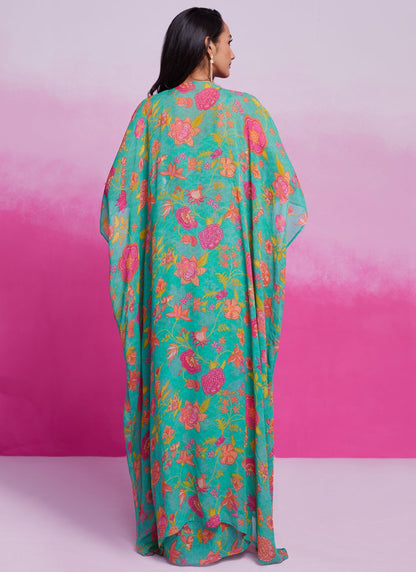 Printed Georgette Rama Lehenga - L3387