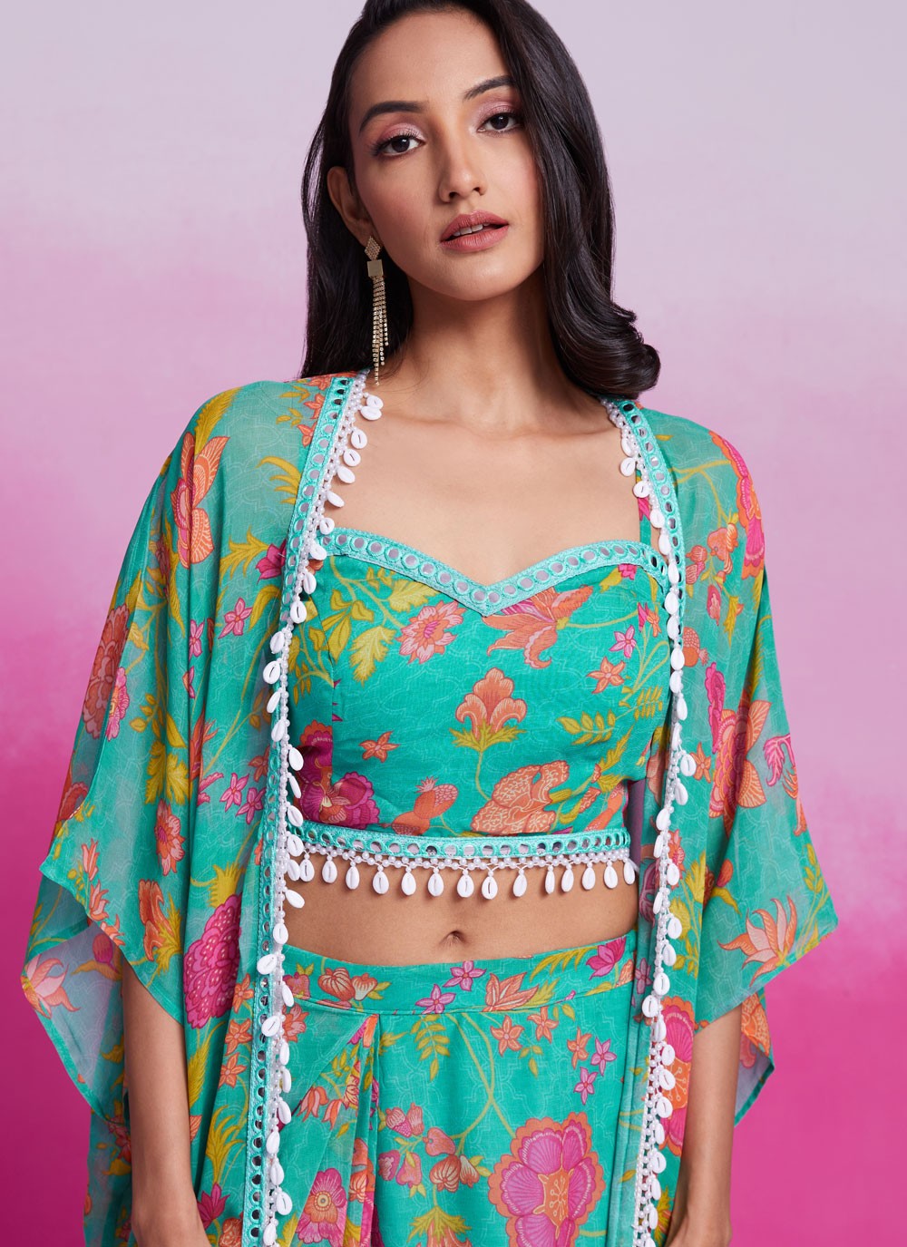 Printed Georgette Rama Lehenga - L3387
