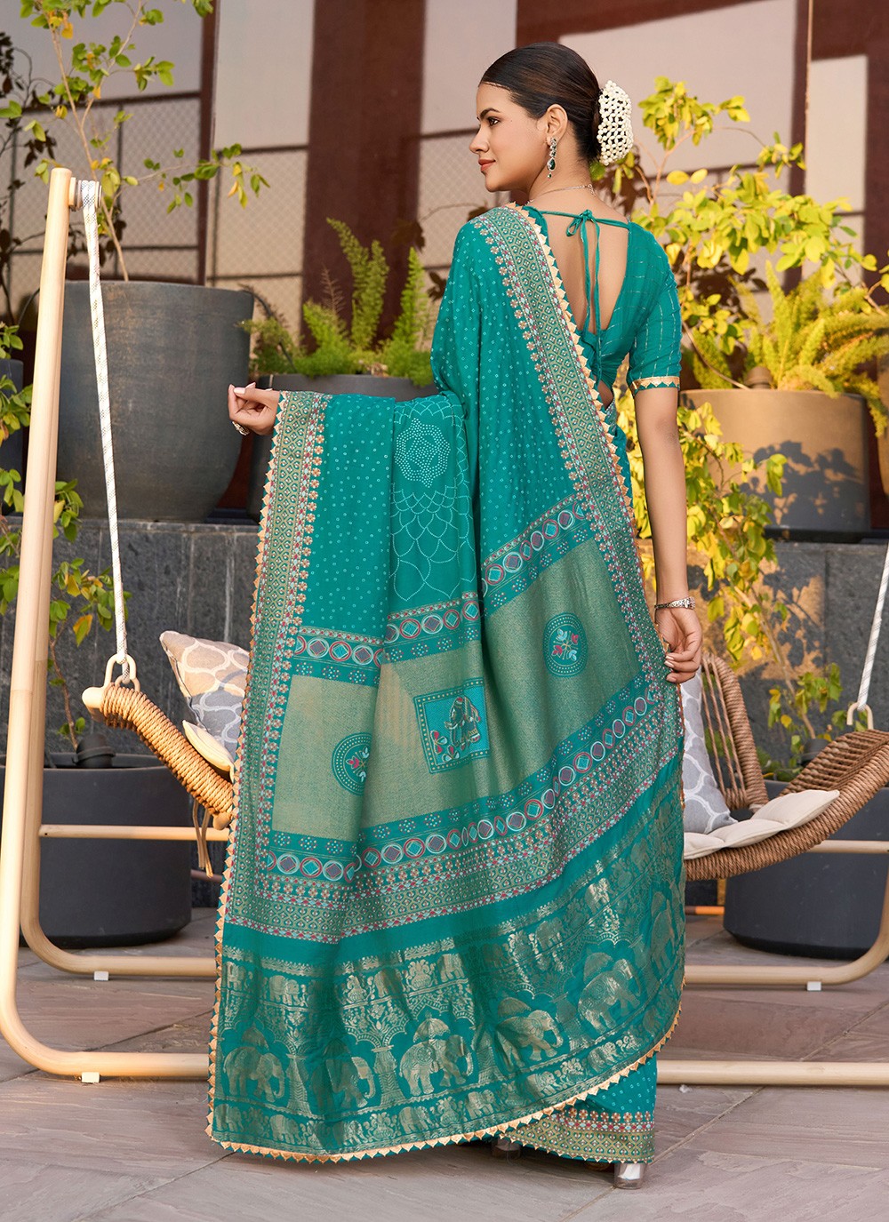 Rama Cotton Contemporary Saree Foliage Prints S15917