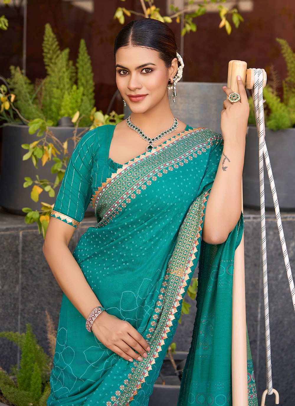 Rama Cotton Contemporary Saree Foliage Prints S15917