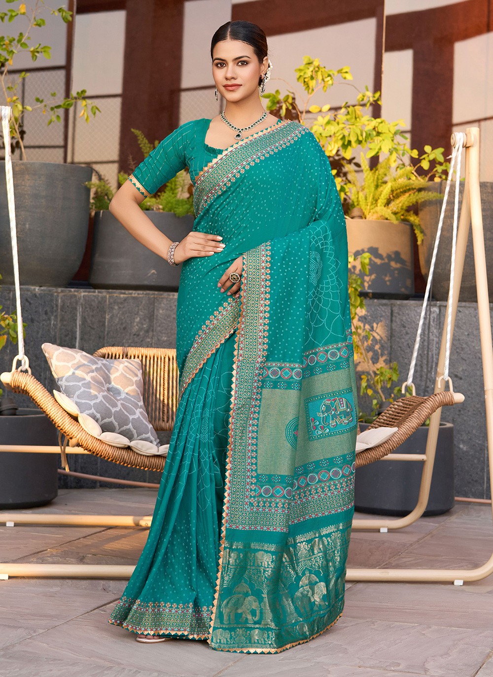 Rama Cotton Contemporary Saree Foliage Prints S15917