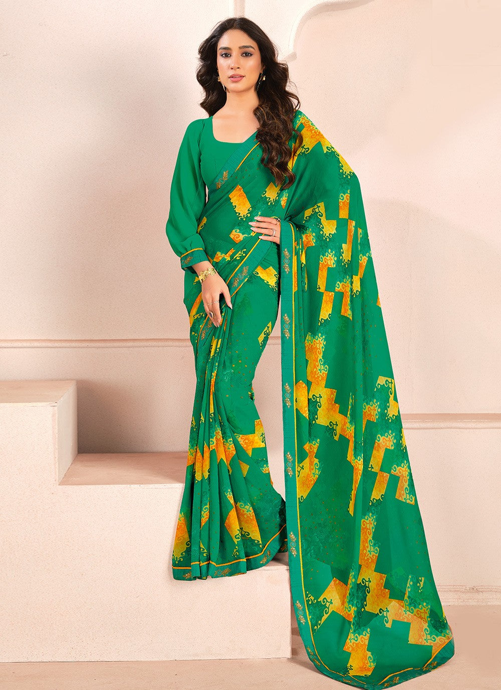Digital Print Georgette Rama Trendy Saree S15285