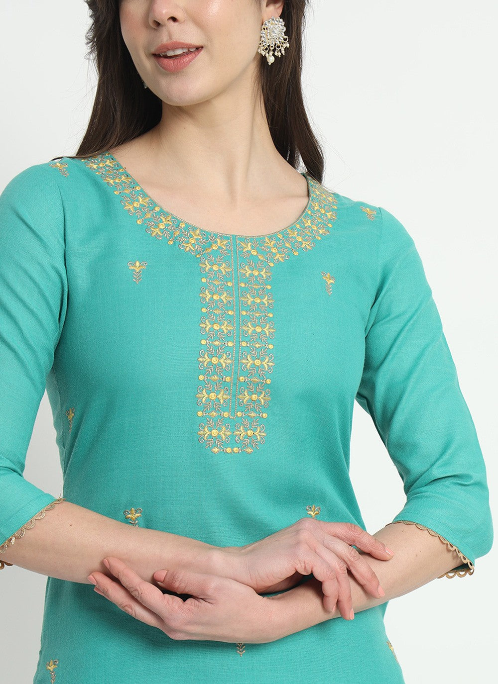 Embroidered Cotton Pant Style Suit - T4519