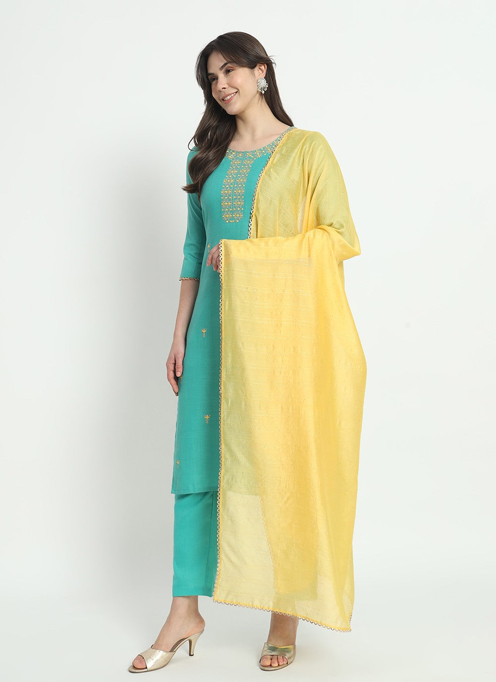 Embroidered Cotton Pant Style Suit - T4519