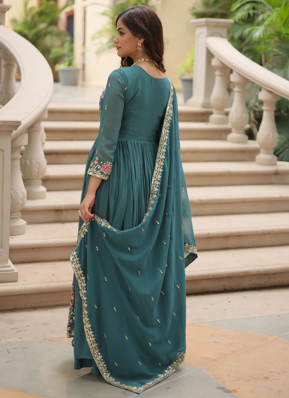 Salwar Suit Embroidered Rama Faux Georgette T5053