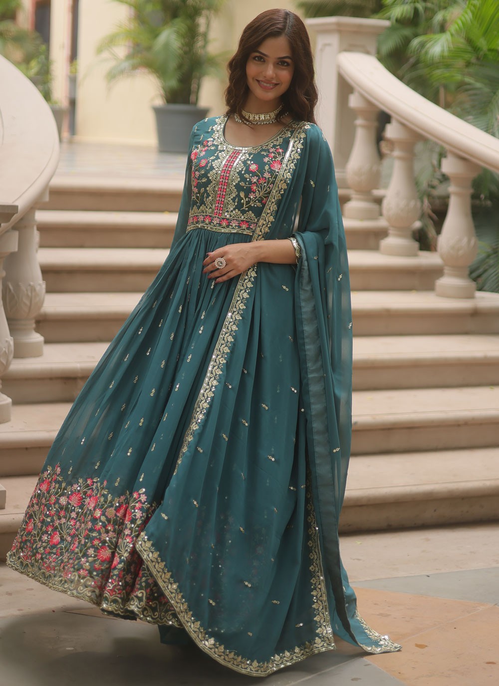 Salwar Suit Embroidered Rama Faux Georgette T5053