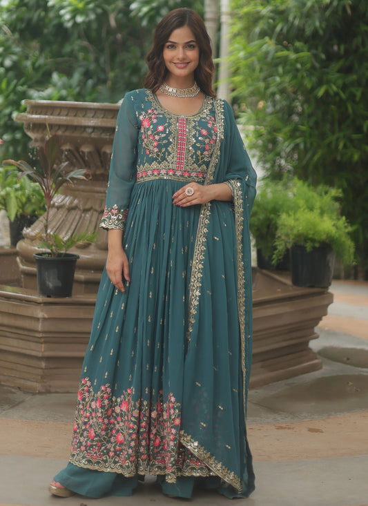 Salwar Suit Embroidered Rama Faux Georgette T5053