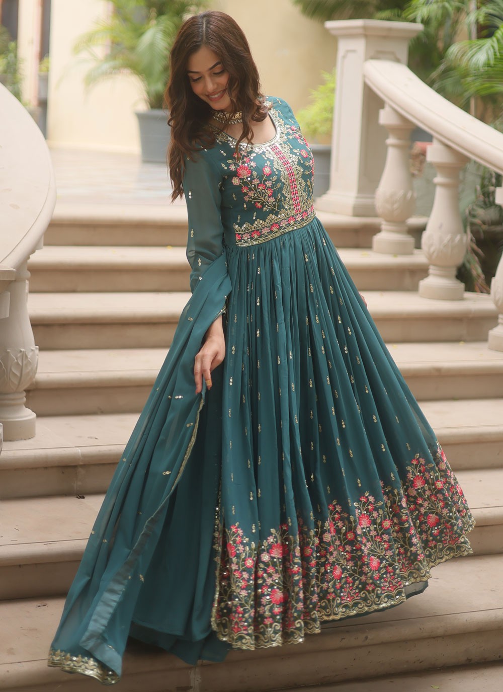 Salwar Suit Embroidered Rama Faux Georgette T5053