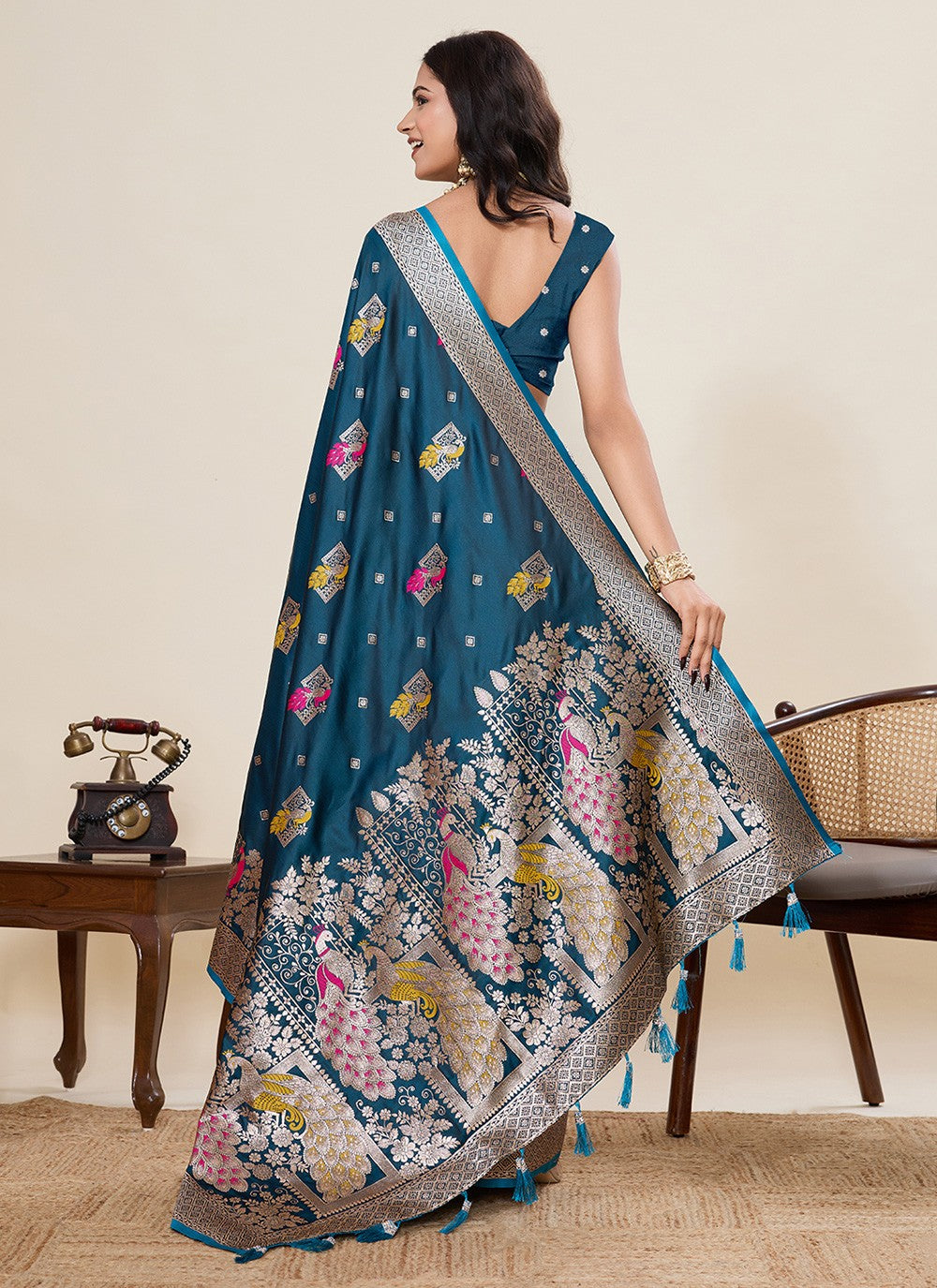 Rama Satin Silk Classic Saree Meenakari, Woven S19535
