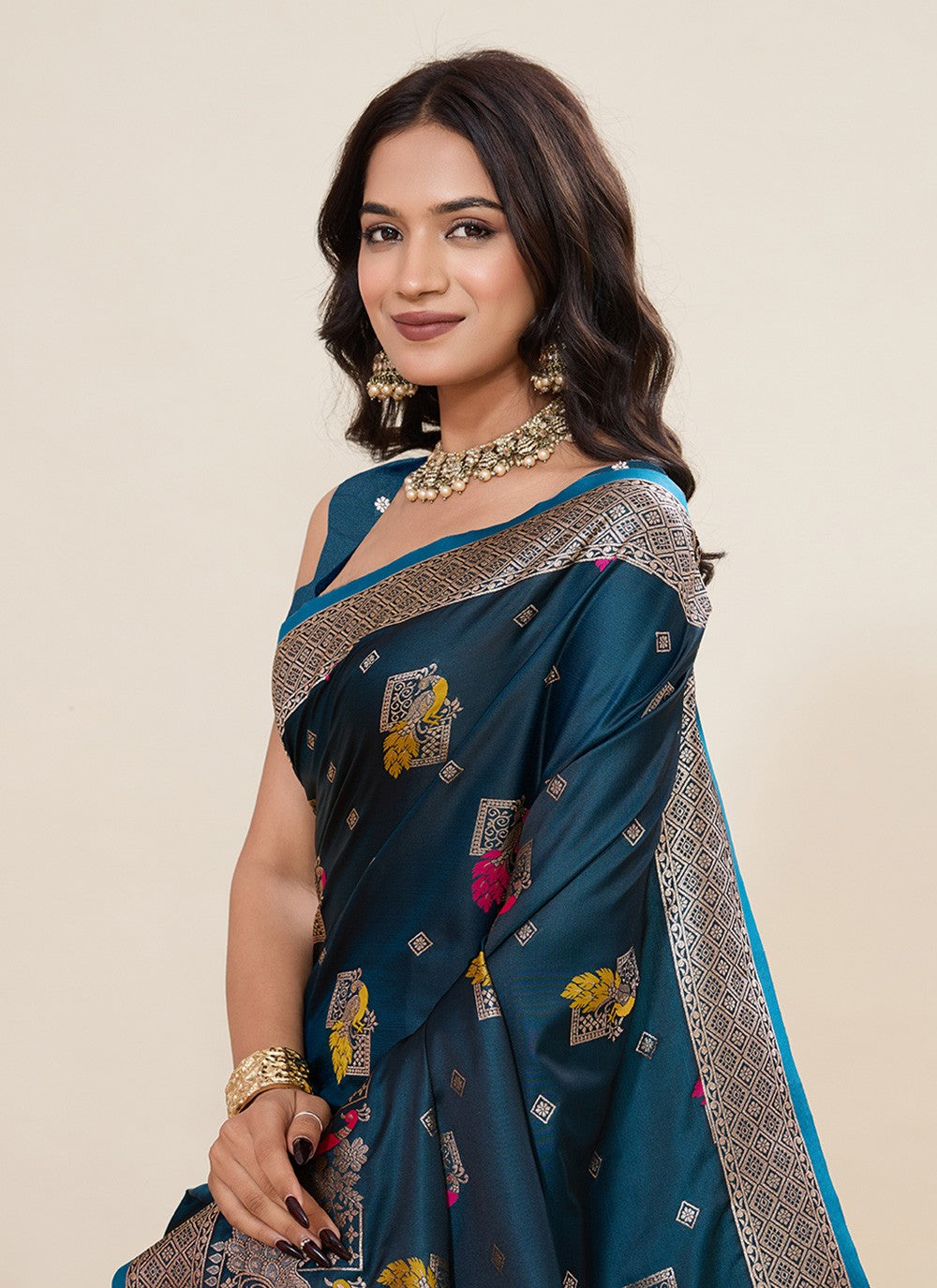 Rama Satin Silk Classic Saree Meenakari, Woven S19535