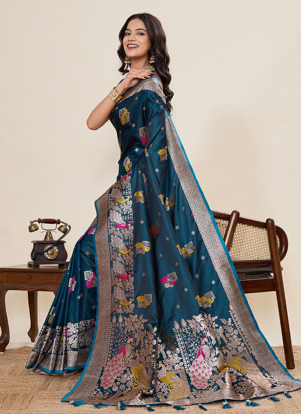 Rama Satin Silk Classic Saree Meenakari, Woven S19535