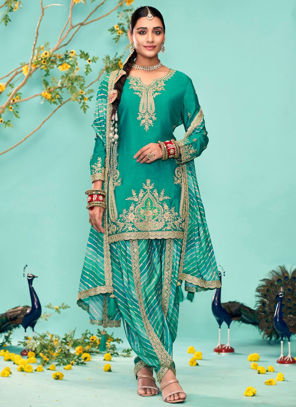 Salwar Suit Embroidered Rama Chinon T5175