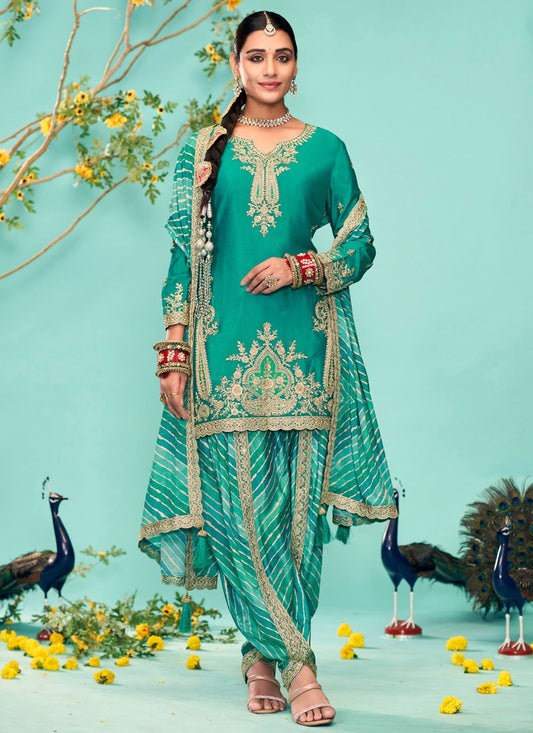 Salwar Suit Embroidered Rama Chinon T5175