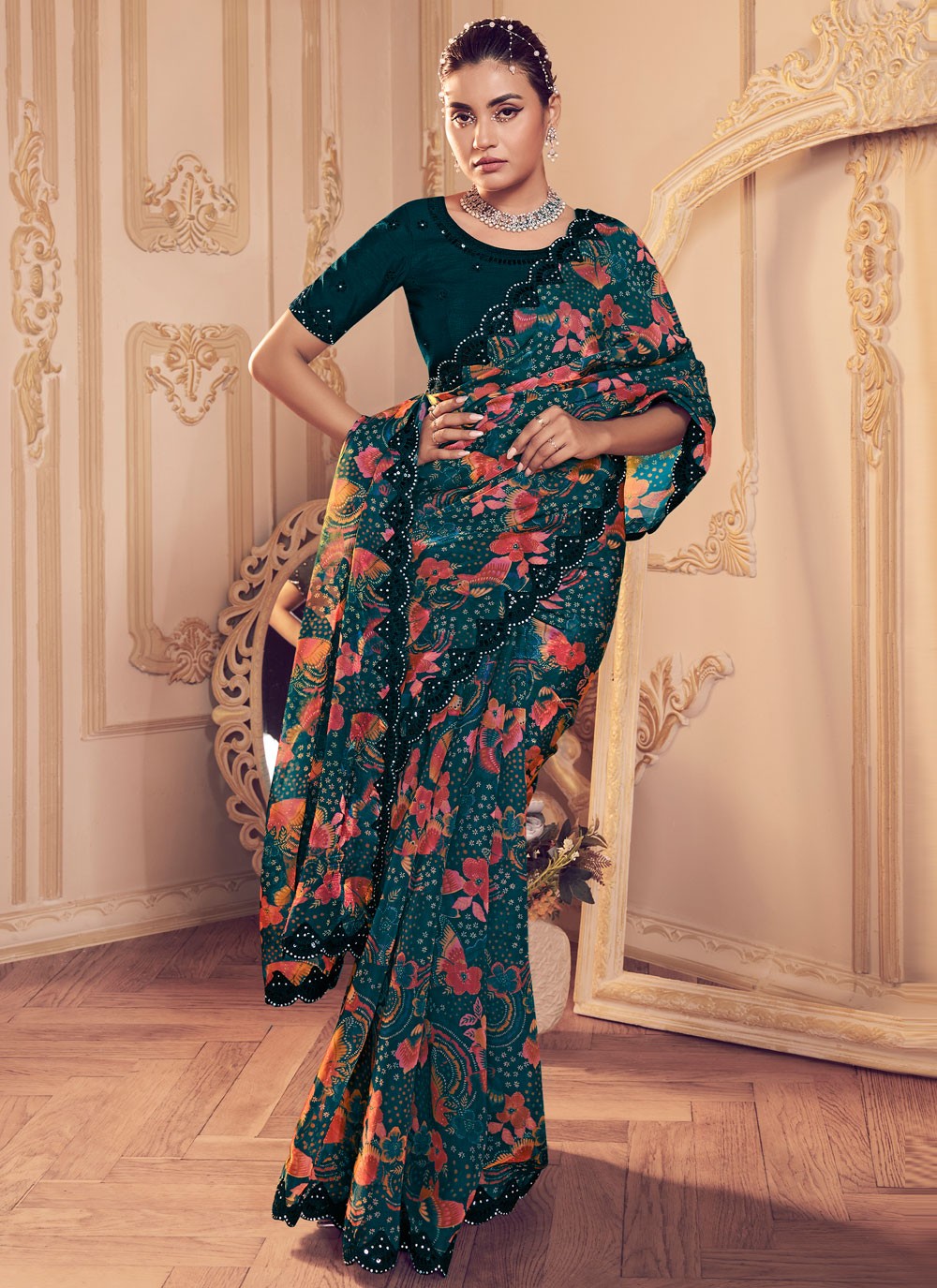 Classic Printed Fancy Fabric Saree - S6360