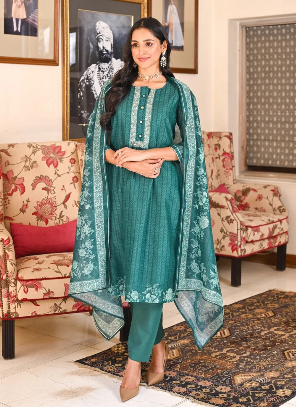 Salwar Suit Embroidered Rama Rayon T5028