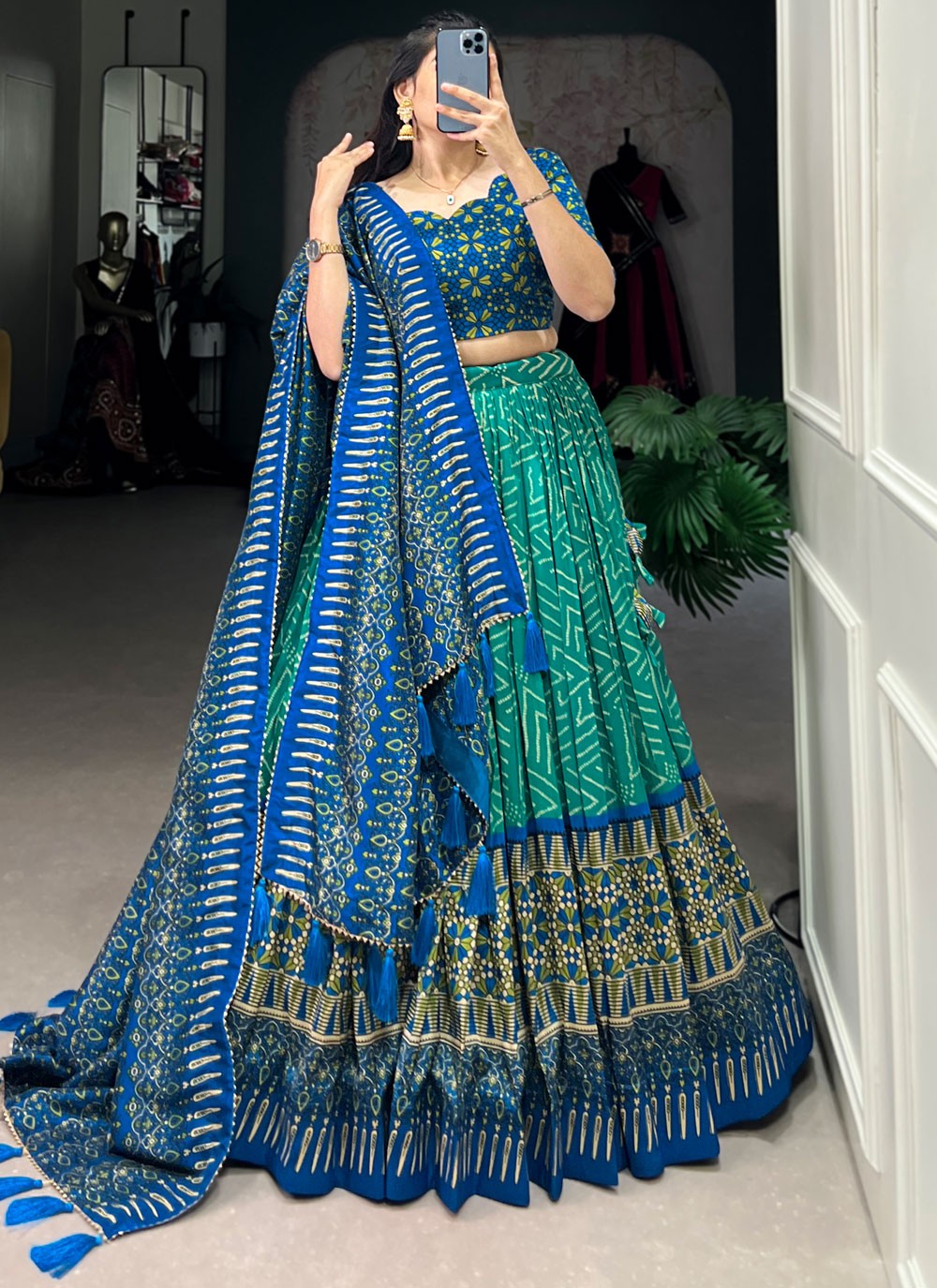 Bandhej Tussar Silk A - Line Lehenga - L2331
