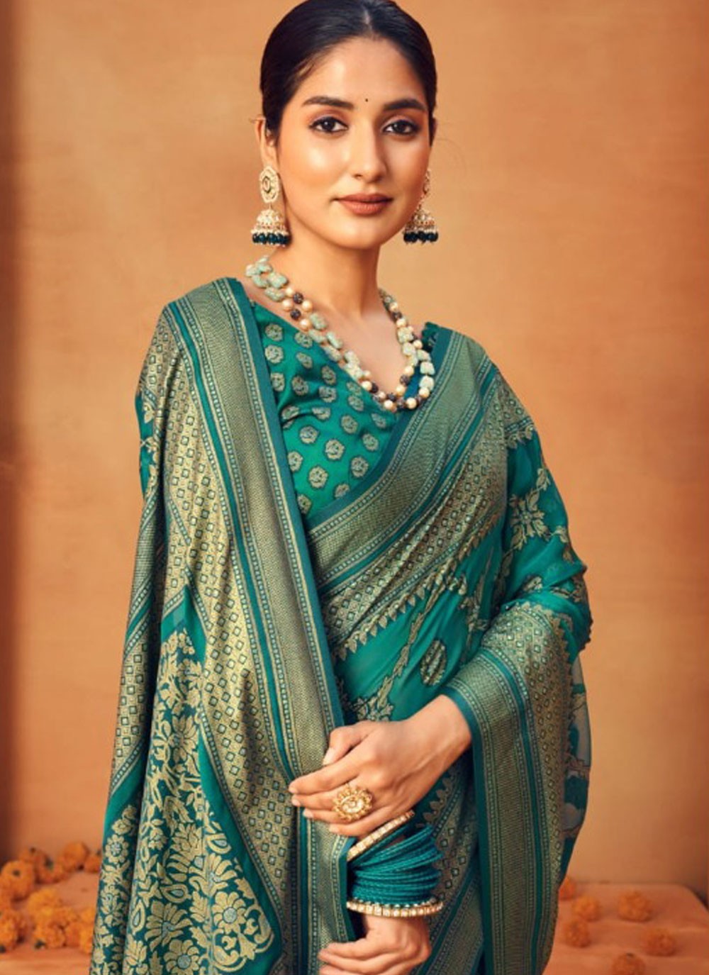 Classic Saree Printed Rama Georgette Saree S13426