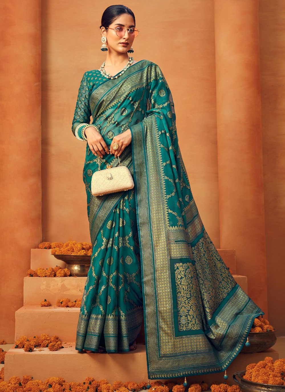 Classic Saree Printed Rama Georgette Saree S13426