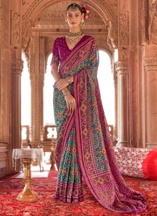 Classic Saree Geometric Print Rama Georgette Saree S13192