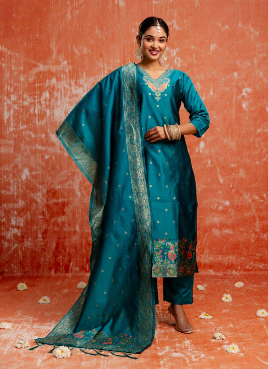 Pant Style Suit Jacquard Work, Zari Rama T7292