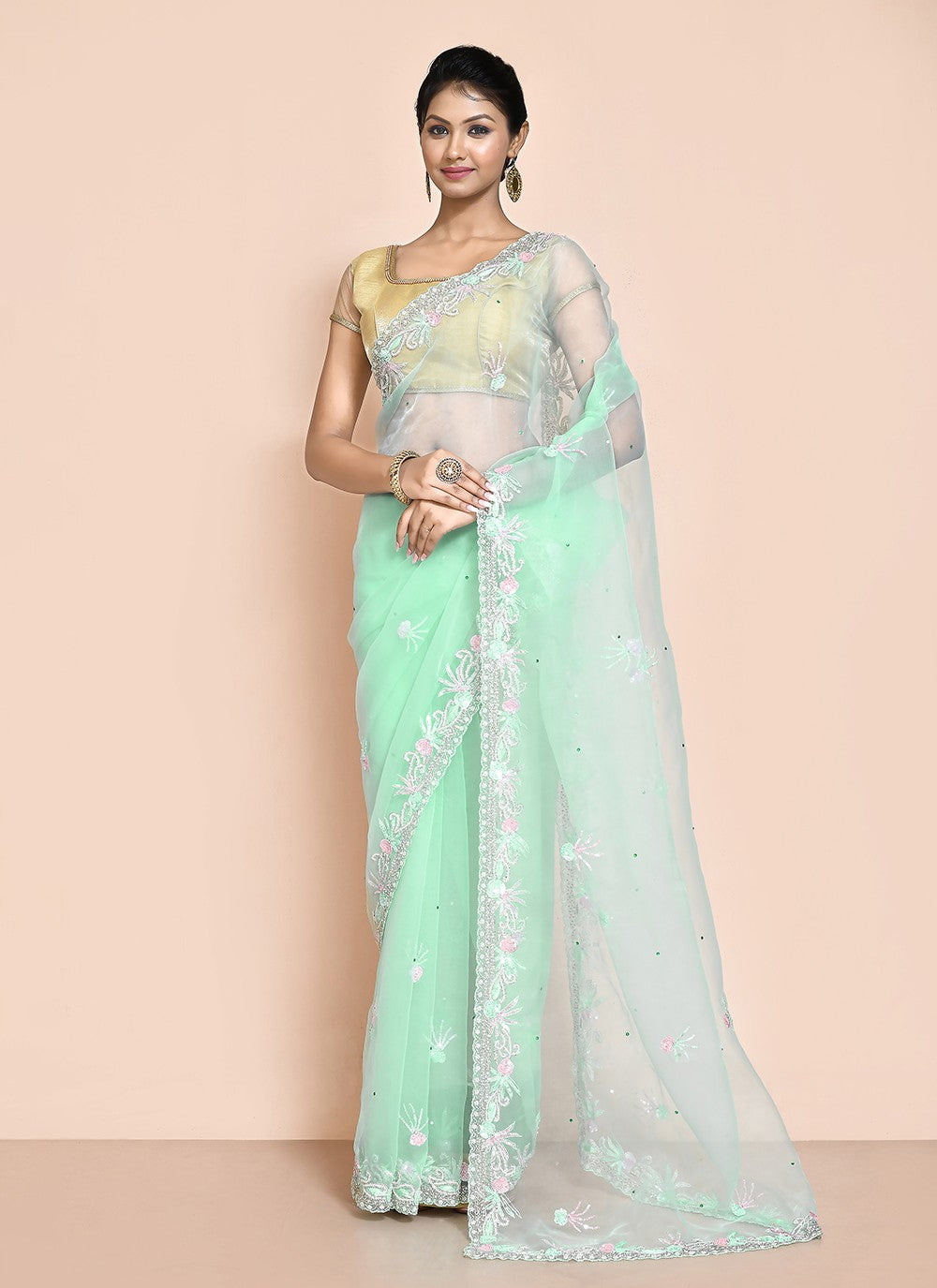 Traditional Hand Embroidery Jimmy Chu Saree - S9244