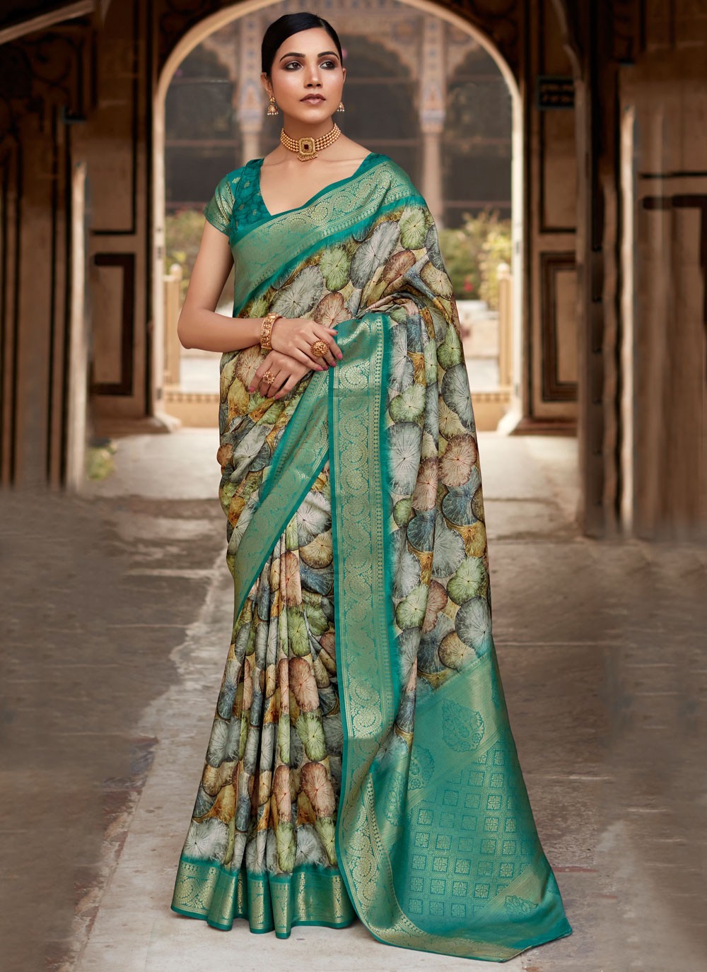 Rama Handloom Silk Contemporary Saree Abstract Print, Border Work, Zari S15748