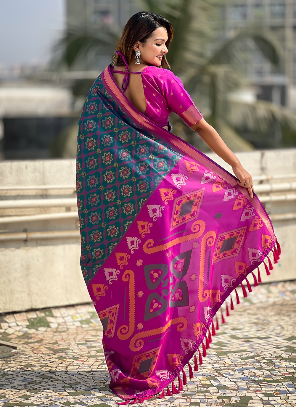 Contemporary Meenakari Rama Patola Silk Saree S13555