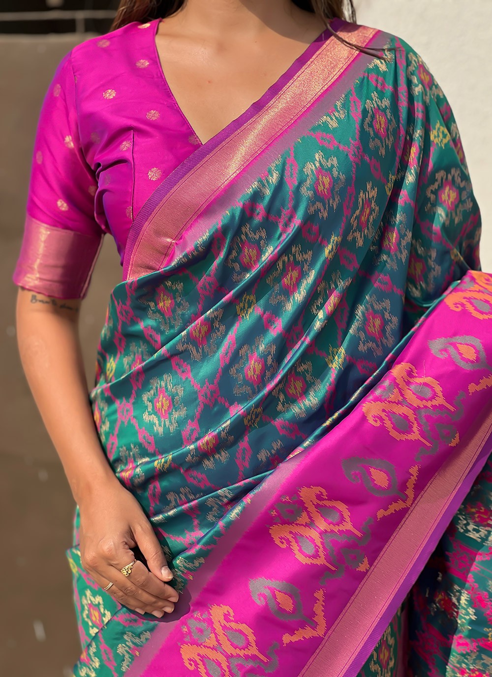 Contemporary Meenakari Rama Patola Silk Saree S13555
